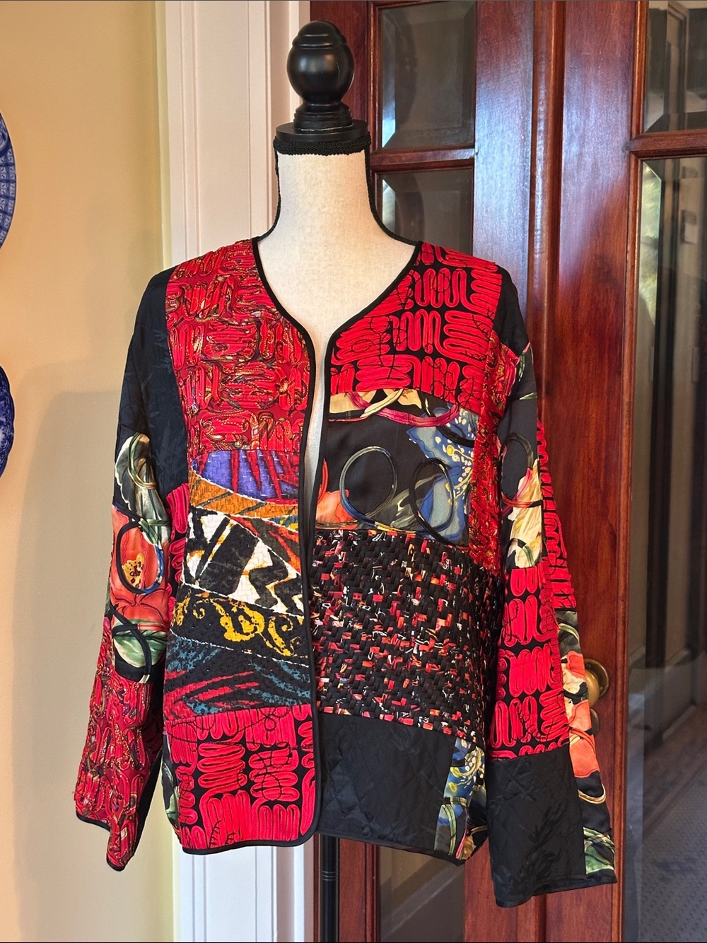 Chico’s | VTG 100% Silk Design Ornate Patchwork Open Front Jacket, Size 3 (XL)